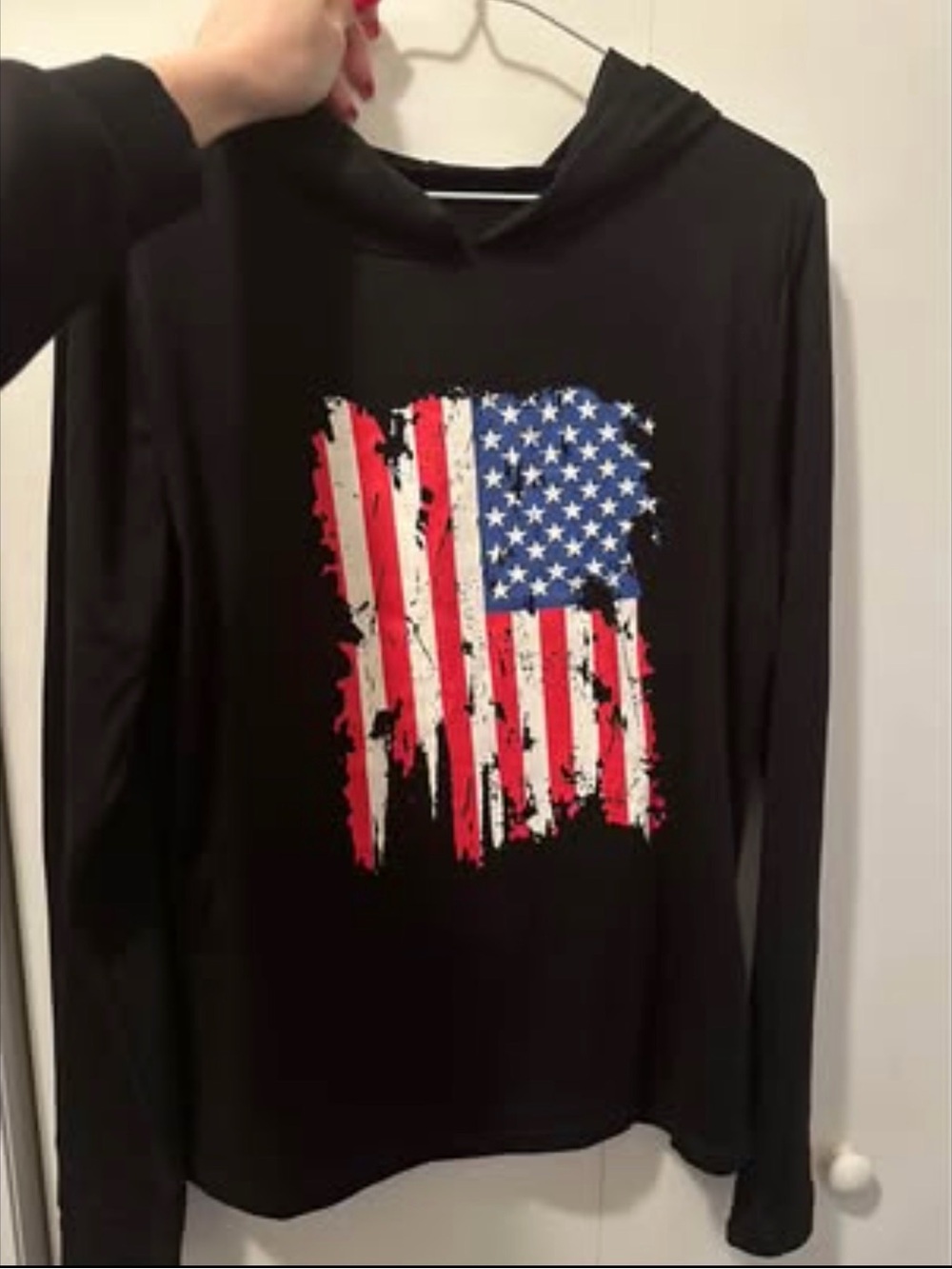 Black Hoodie with Distressed American Flag Print